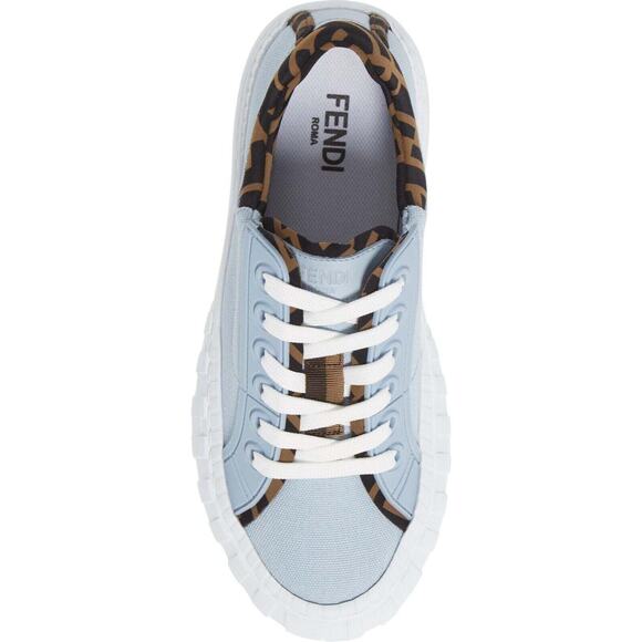 Fendi Force Sky Blue Canvas White Platform FF Logo Low Top Trainer Sneaker 35.5 - Picture 6 of 12